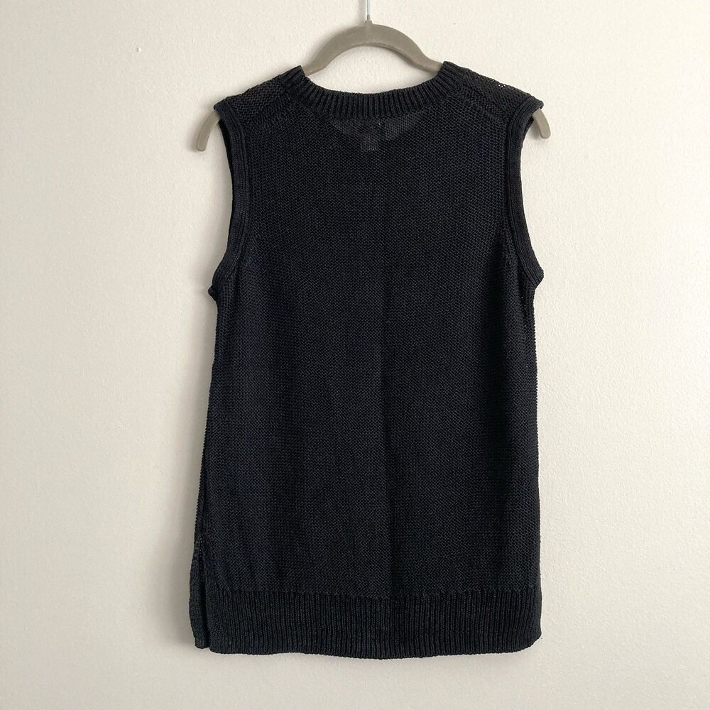 J. Crew Black  100% Linen Crochet Knit Tank Top Womens Size Medium Minimalist - Picture 7 of 9